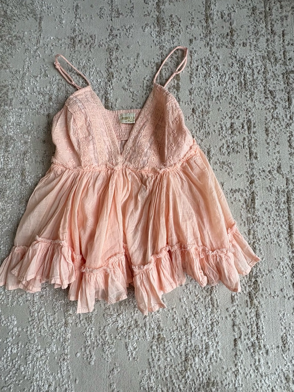 Rebellion Soft Blush Lace-Trim Spaghetti Strap Camisole - Picture 2 of 6